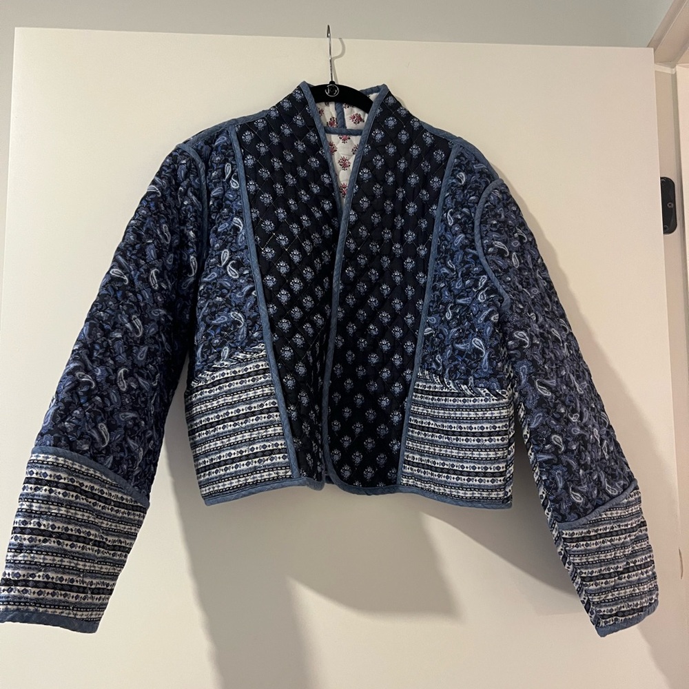 Mango Navy and White Patterned Bomber Jacket